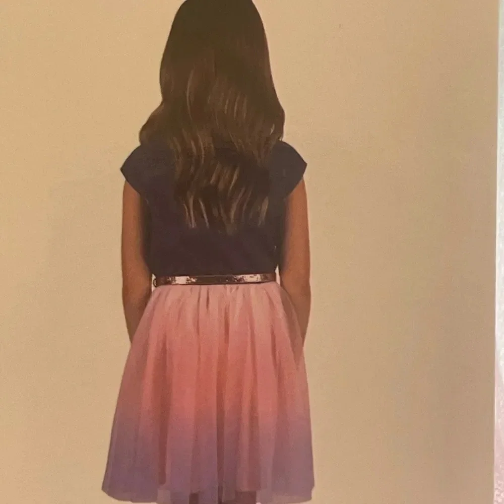 Zunie Kids' Dress size 4 Jean connected Top with Mesh Skirt & Pink Glitter Belt